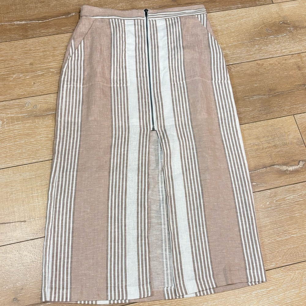BCBGeneration Beige and White Striped Midi Skirt - Picture 8 of 8